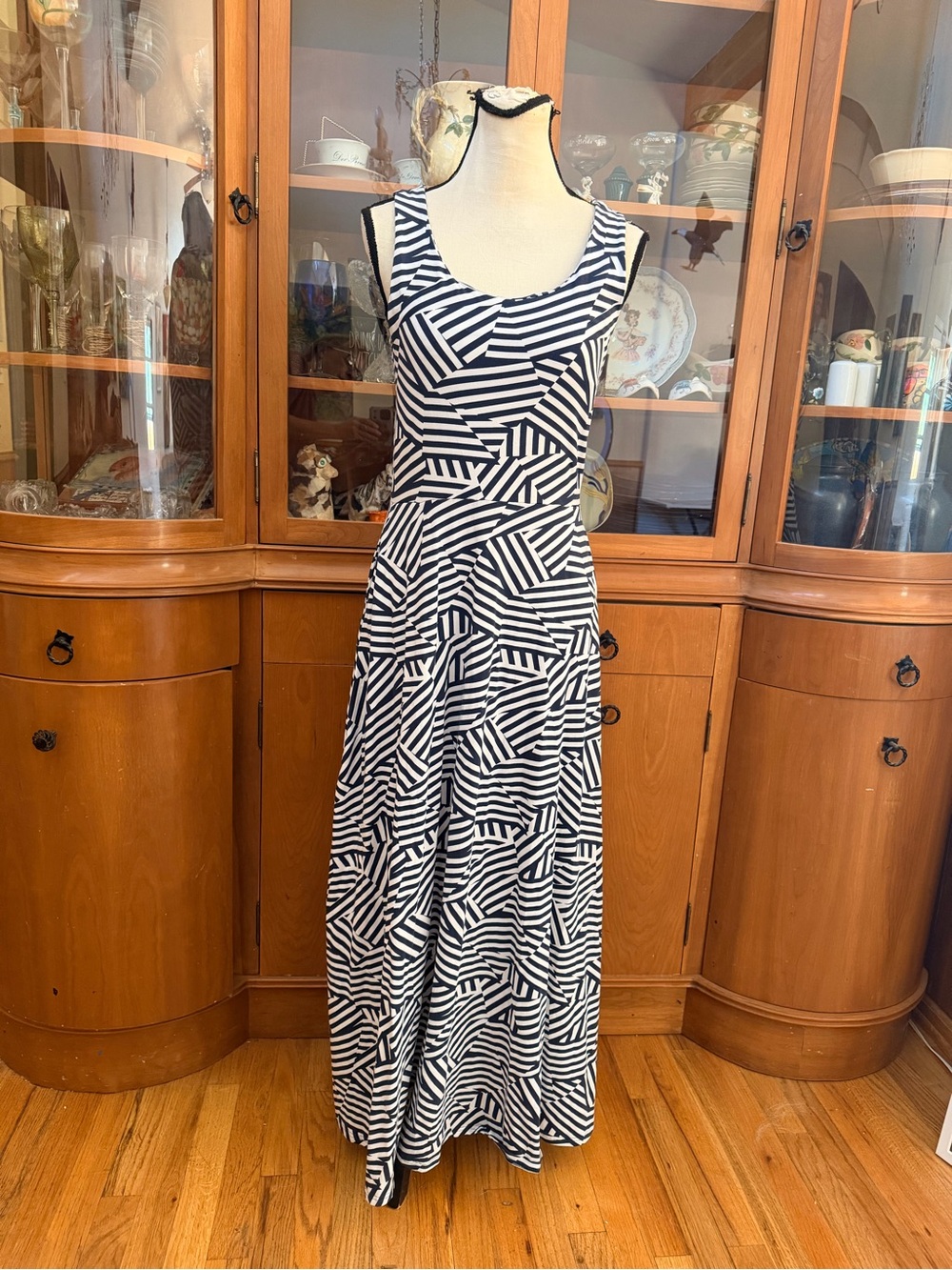 PACT blue white striped fit & flare maxi dress